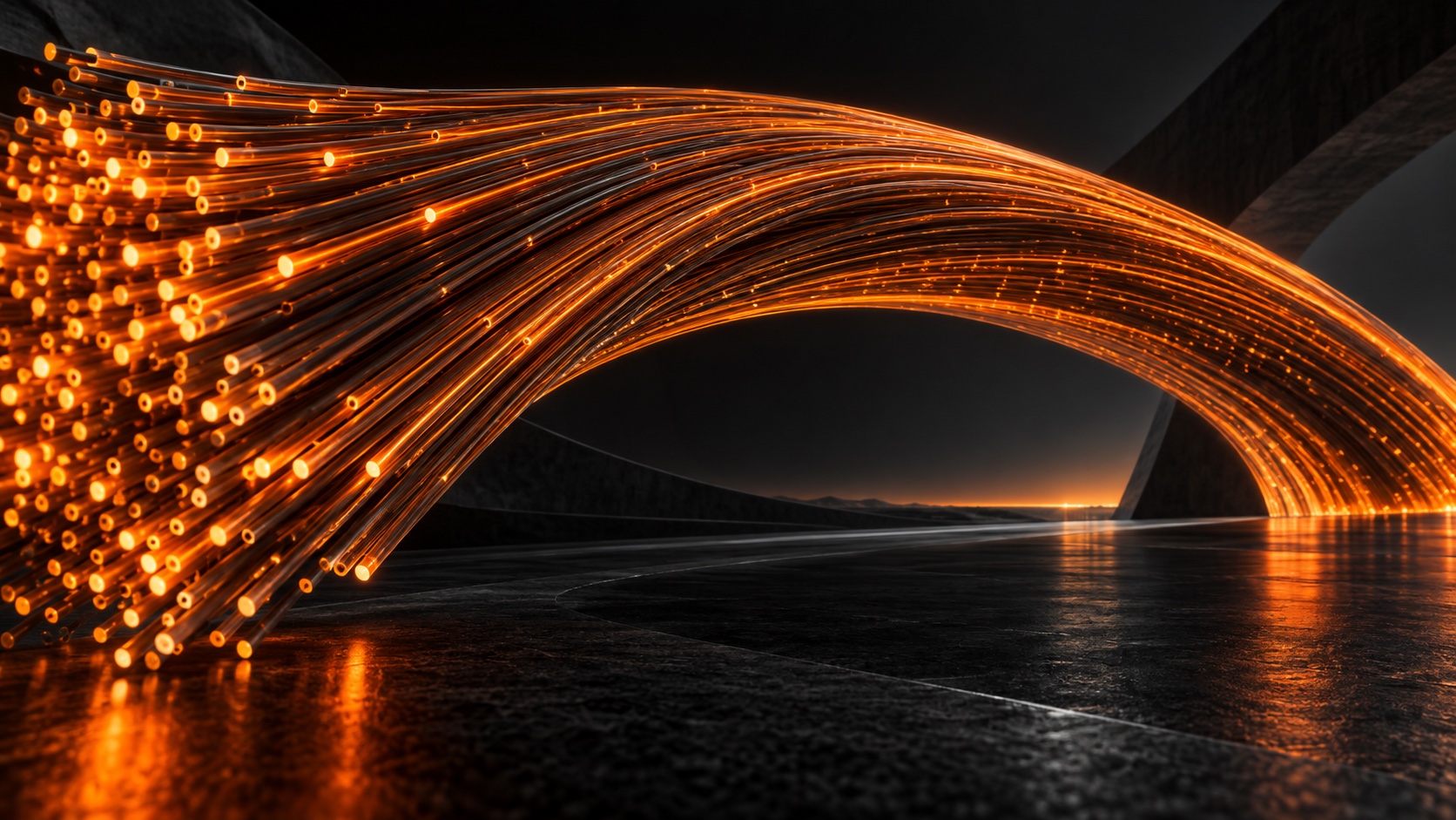 Fibre luminose in una composizione tecnologica astratta